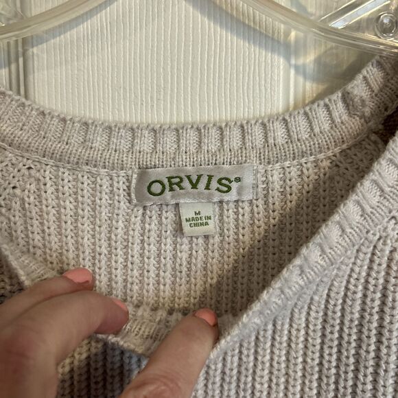 Orvis Sweater Elbow Patches Beige with Brown Arms Women’s Medium Cotton Knit - Picture 4 of 12